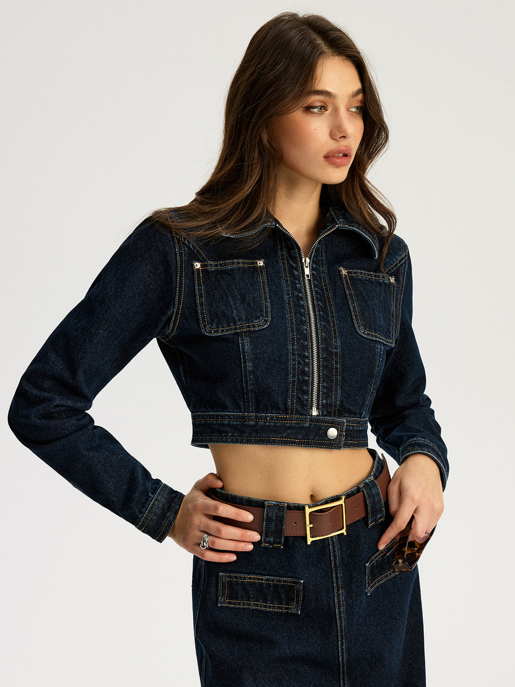 Zip Front Cropped Denim Jacket