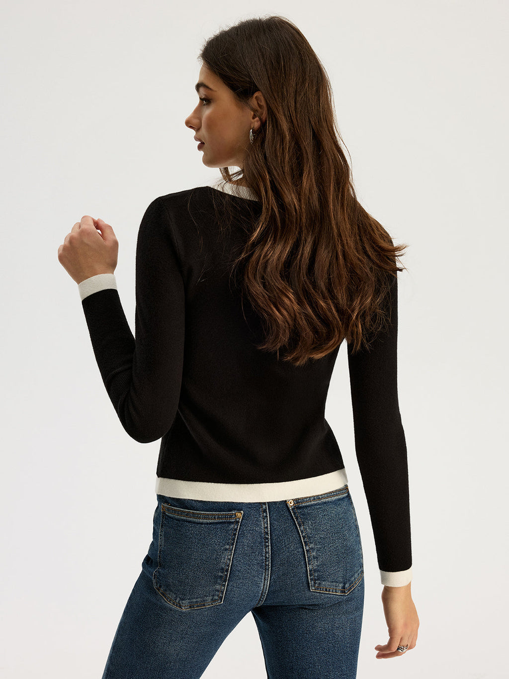 2-in-1 Stricktop mit Kontrastbesatz und Schlitz