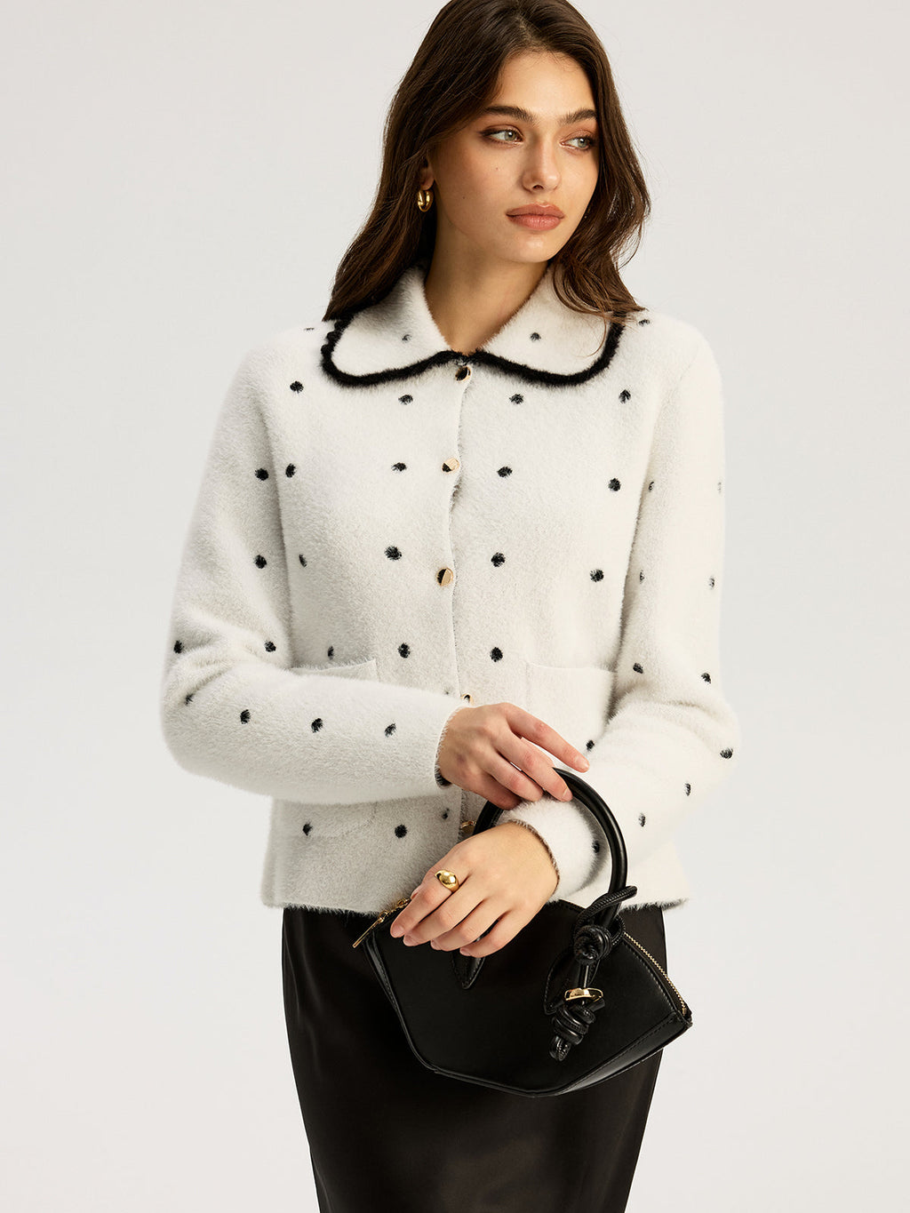 Nylon Polka Dot Knit Cardigan