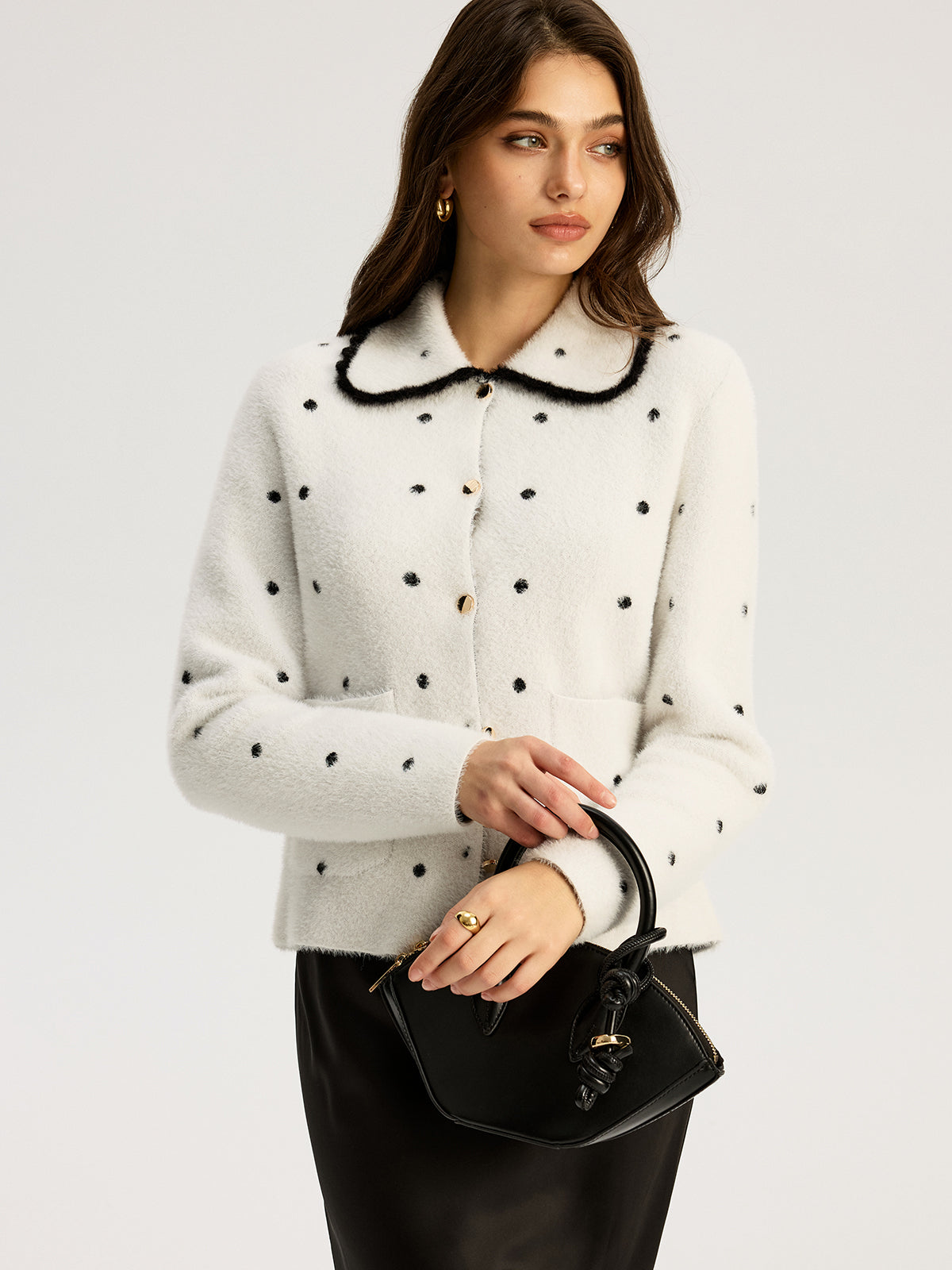 Nylon Polka Dot Knit Cardigan