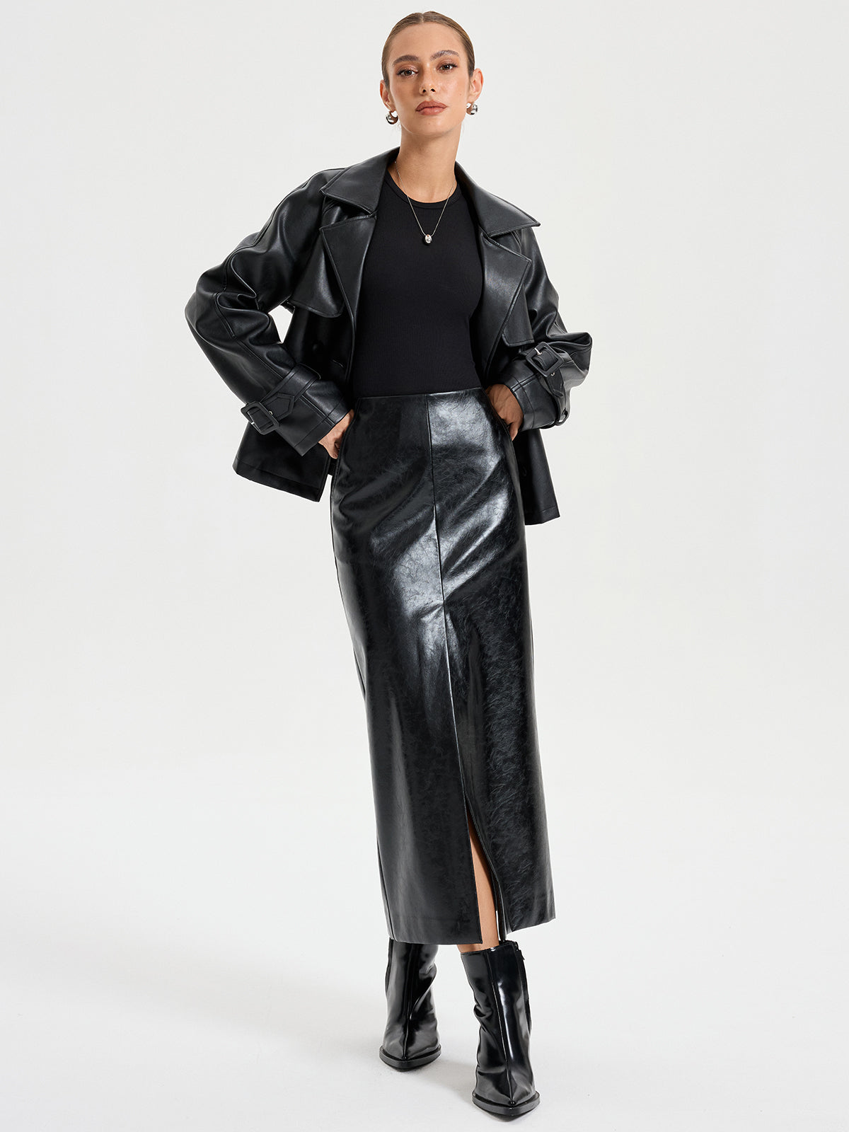 Belted PU Leather Jacket