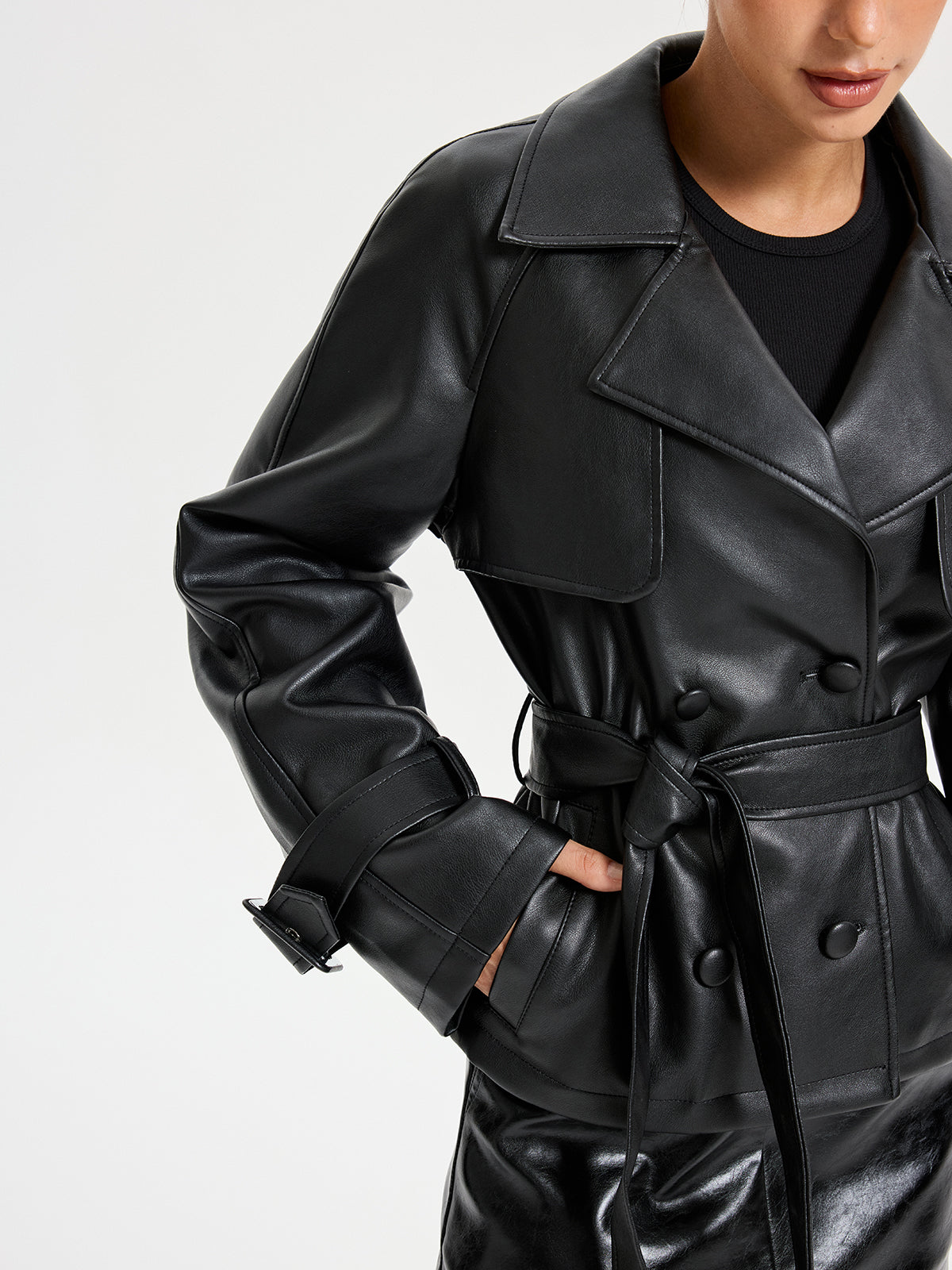 Belted PU Leather Jacket