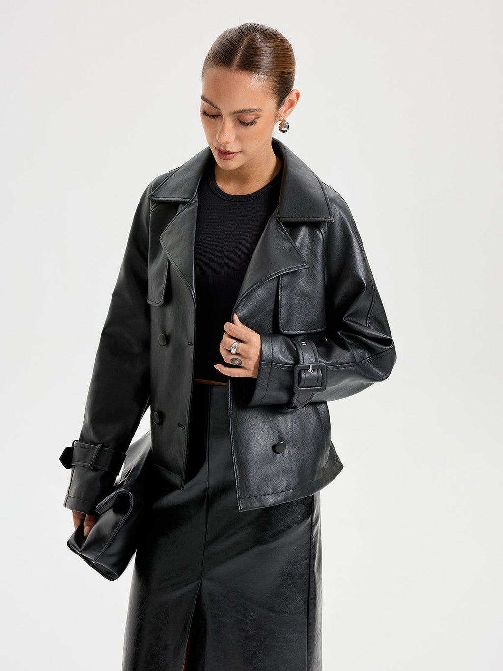 Belted PU Leather Jacket