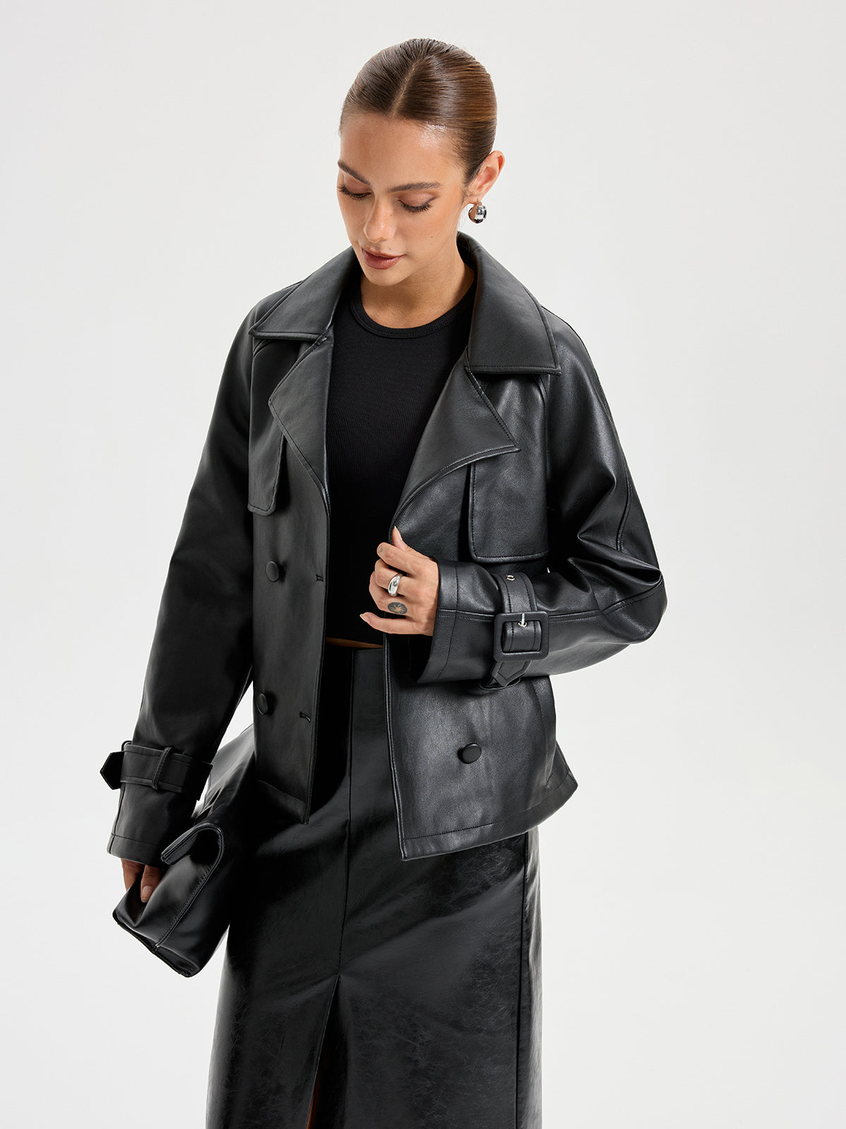 Belted PU Leather Jacket