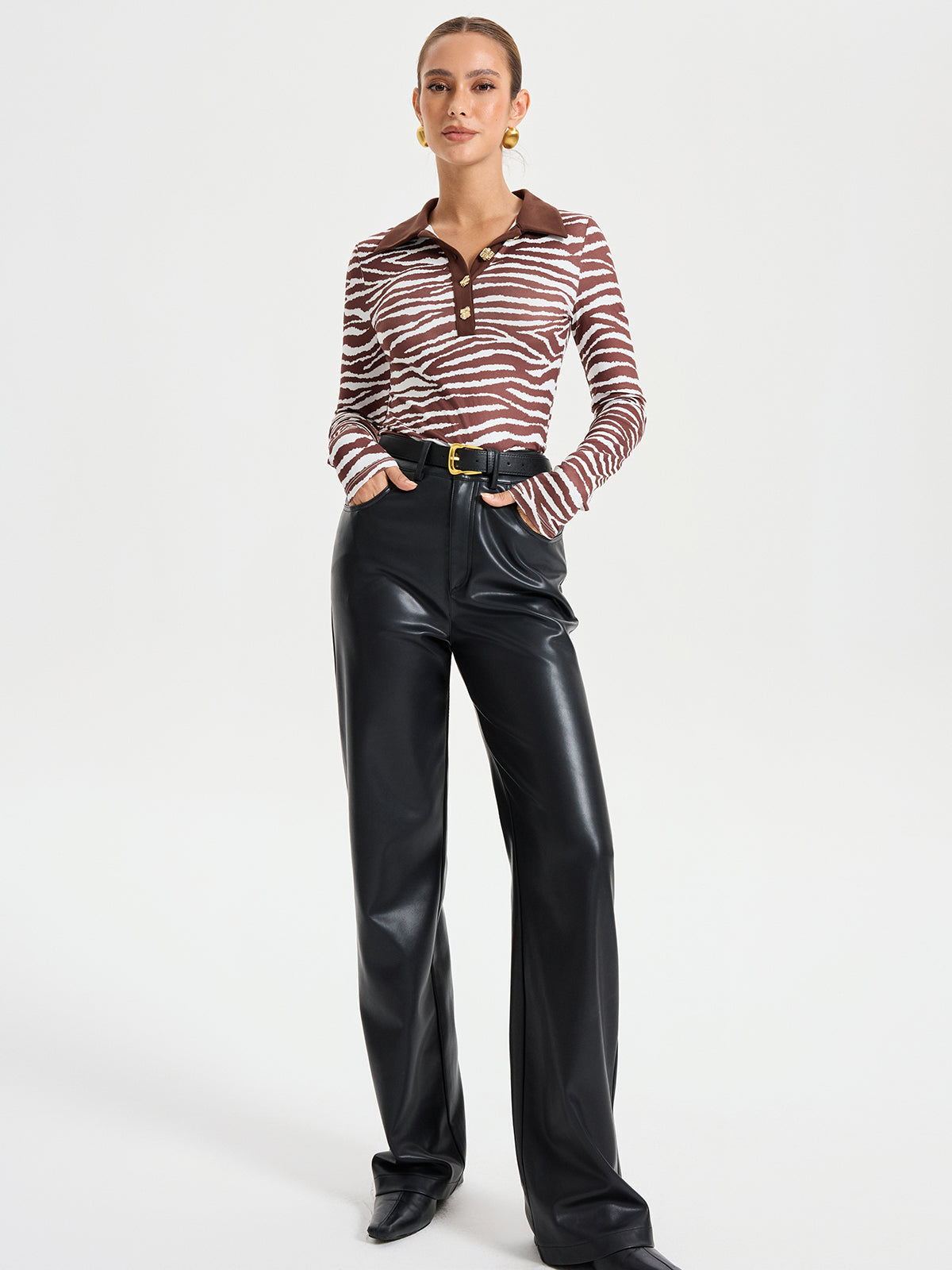 Polo à manches longues imprimé zèbre 