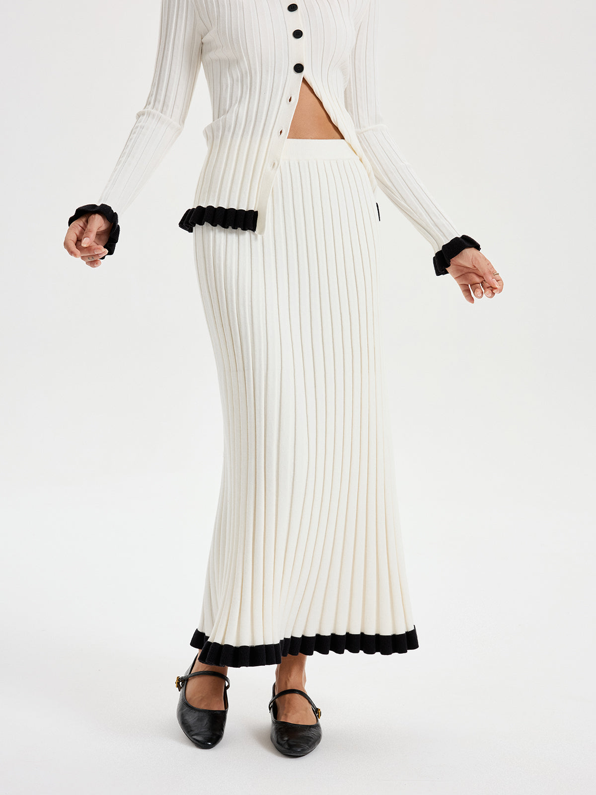 Rib-knit Skirt with Contrasting Ruffles