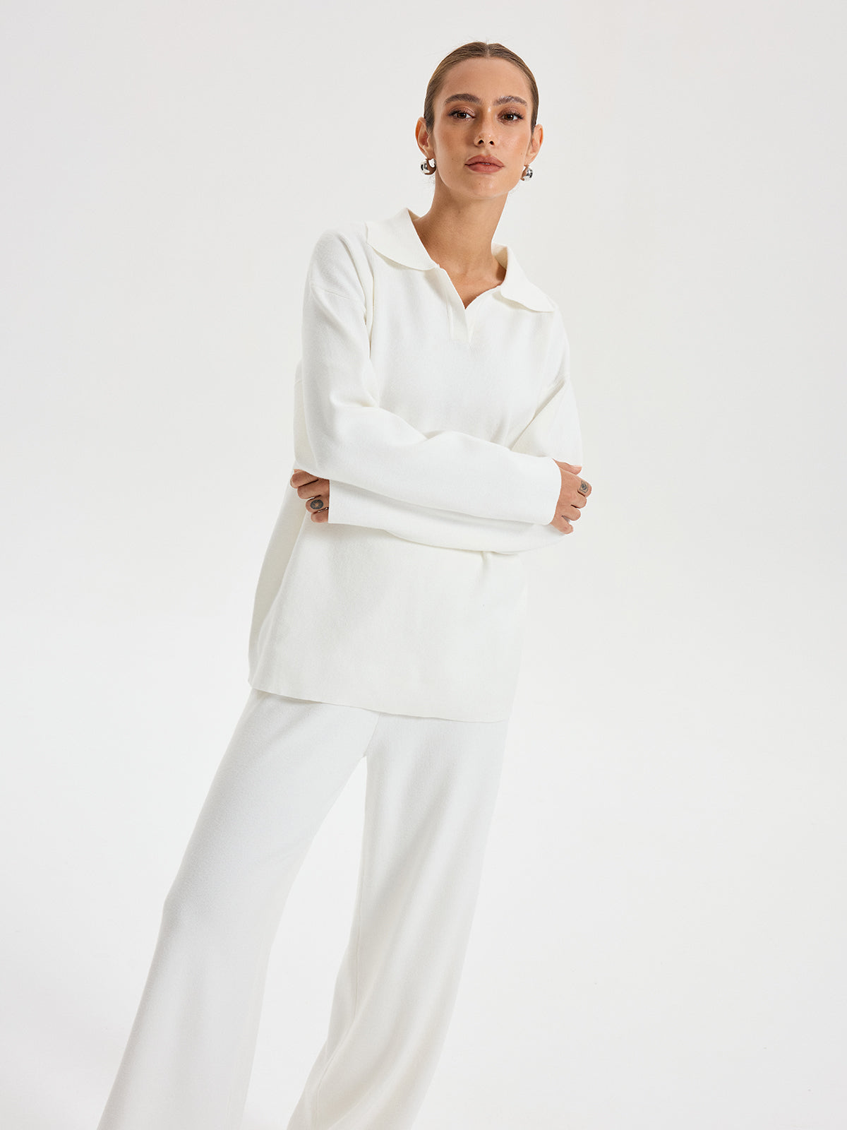 Oversized-Polo-Pullover- und -Hosen-Set