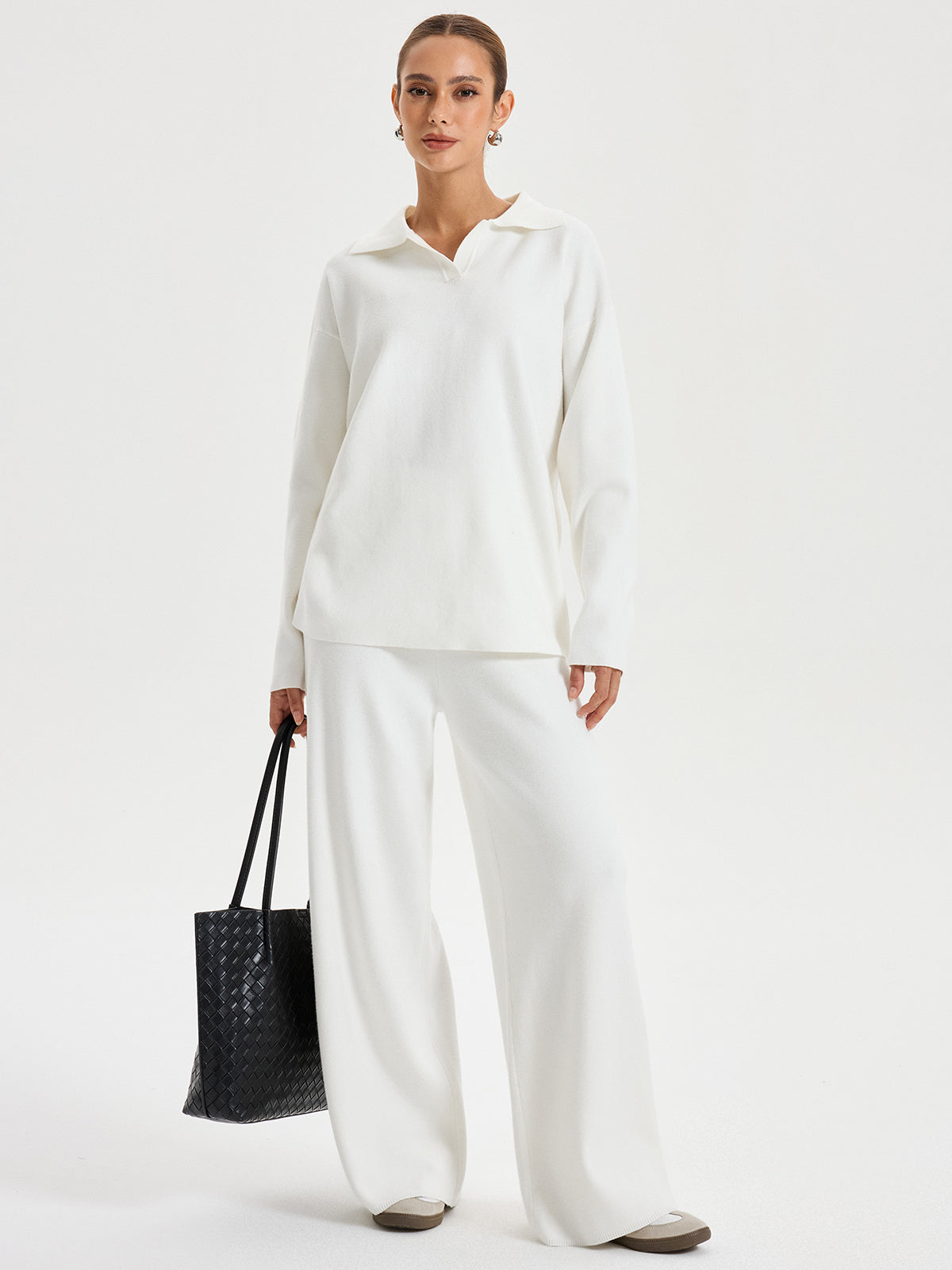 Oversized-Polo-Pullover- und -Hosen-Set