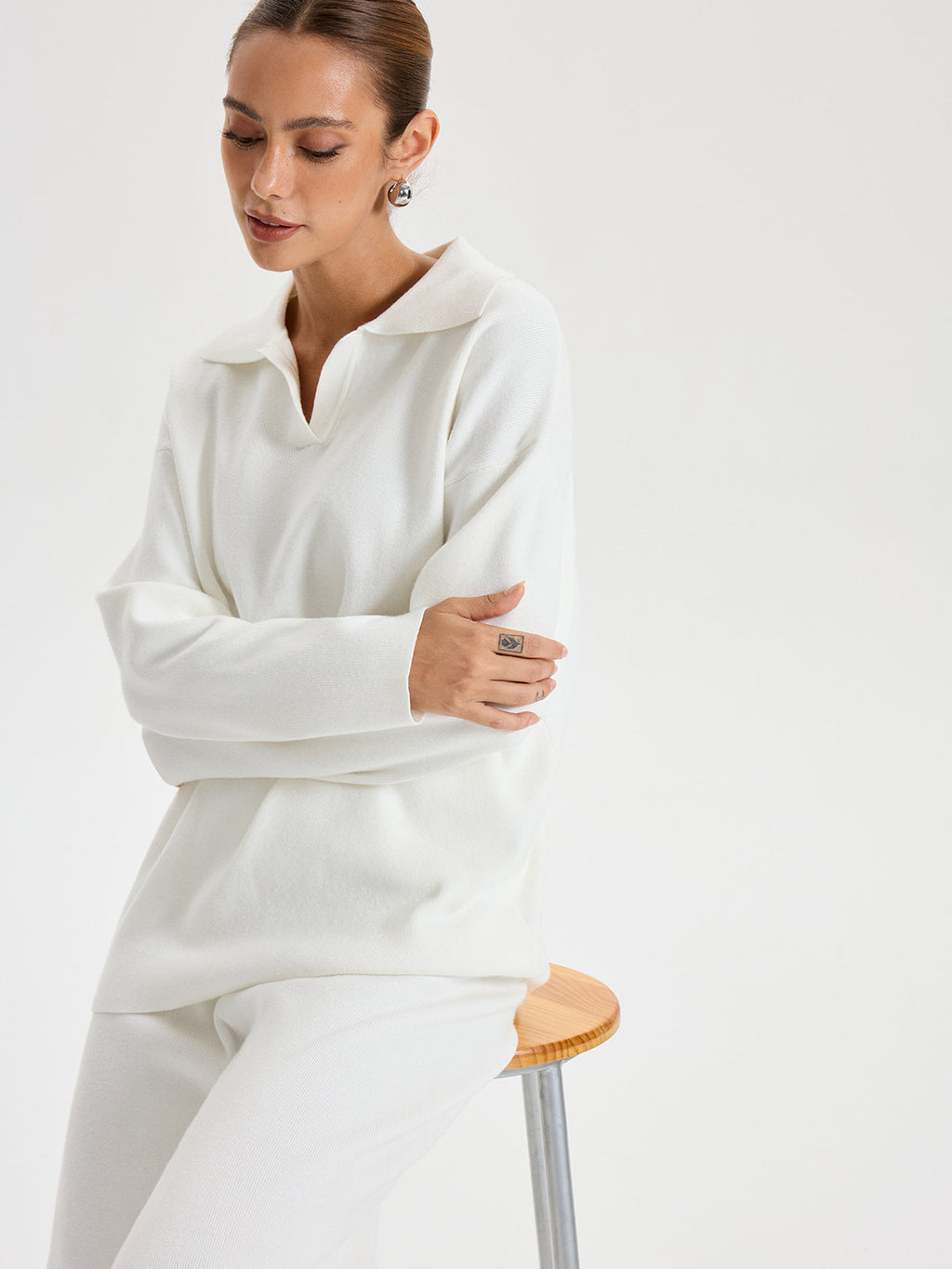Oversized-Polo-Pullover- und -Hosen-Set