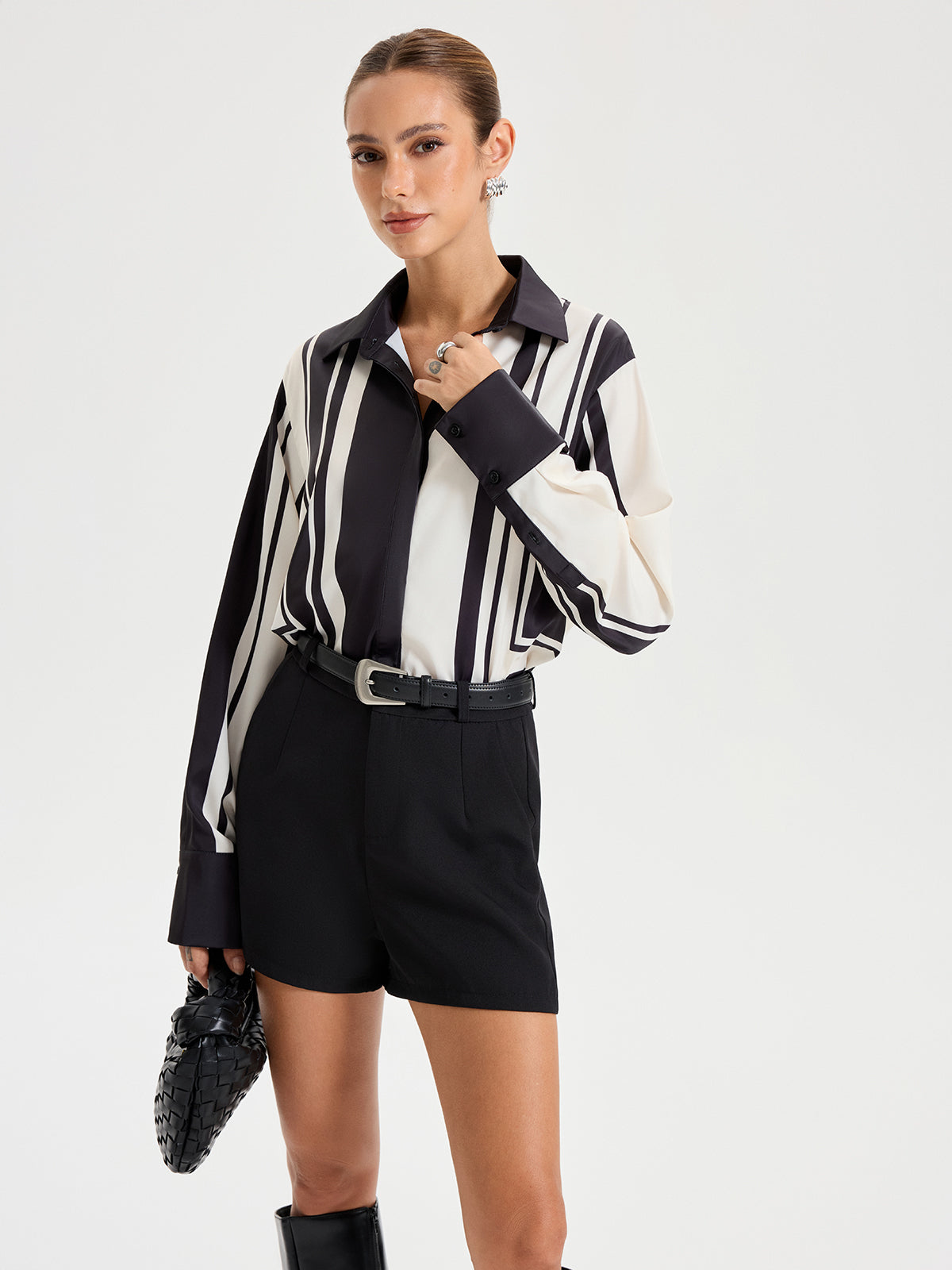 Contrast Striped Lapel Collar Shirt