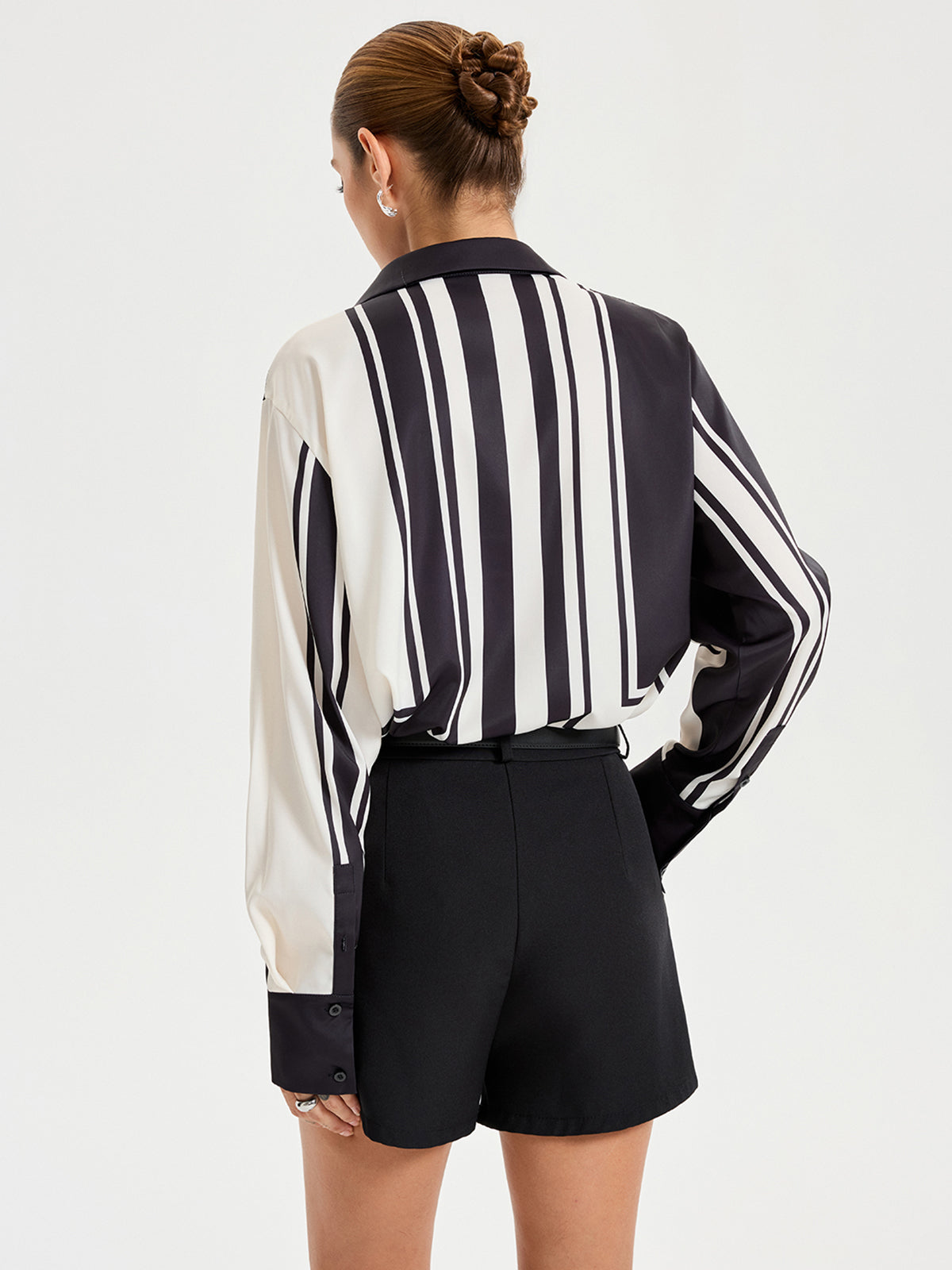 Contrast Striped Lapel Collar Shirt