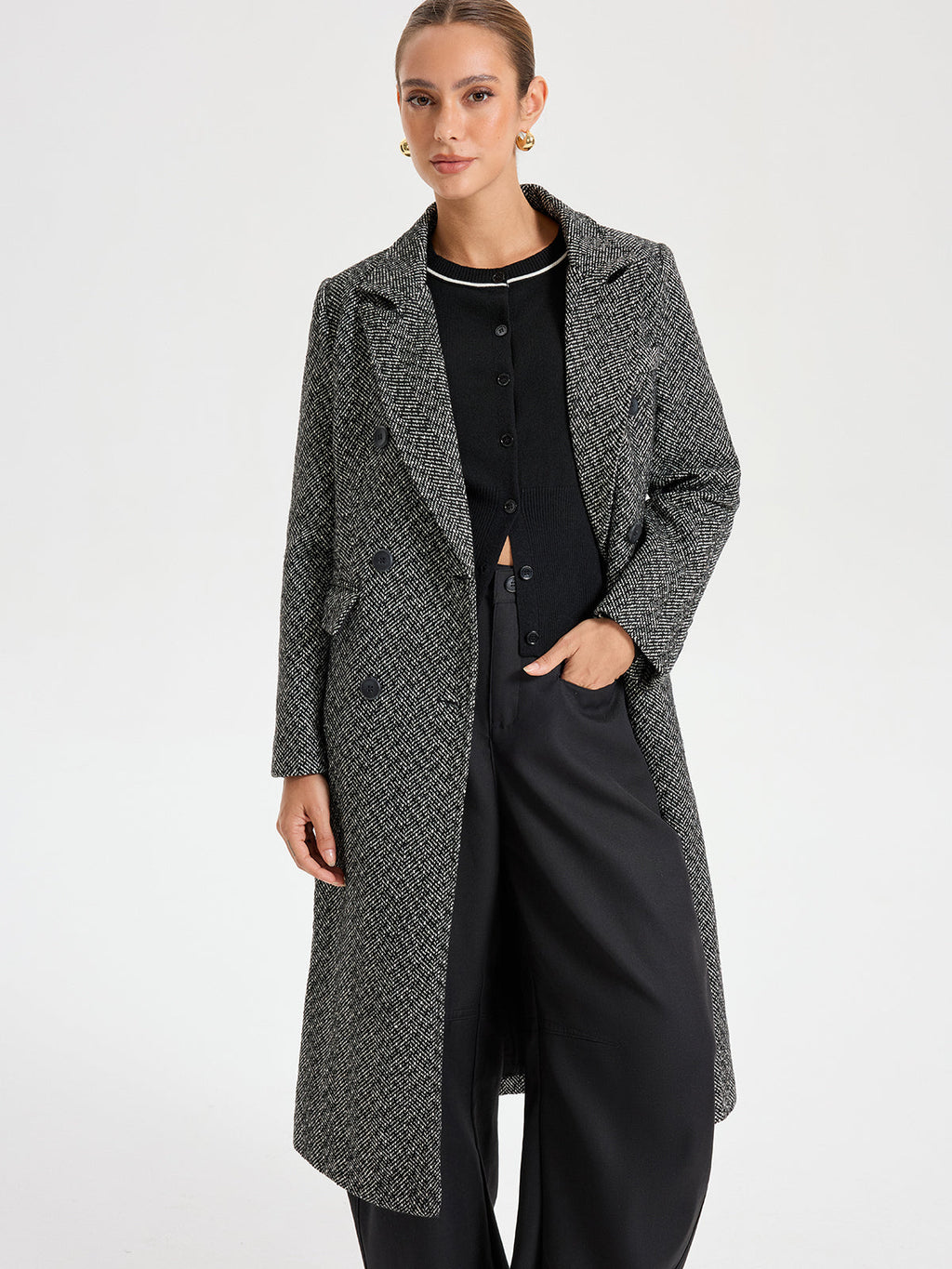 Wool Blend Double Breasted Coat