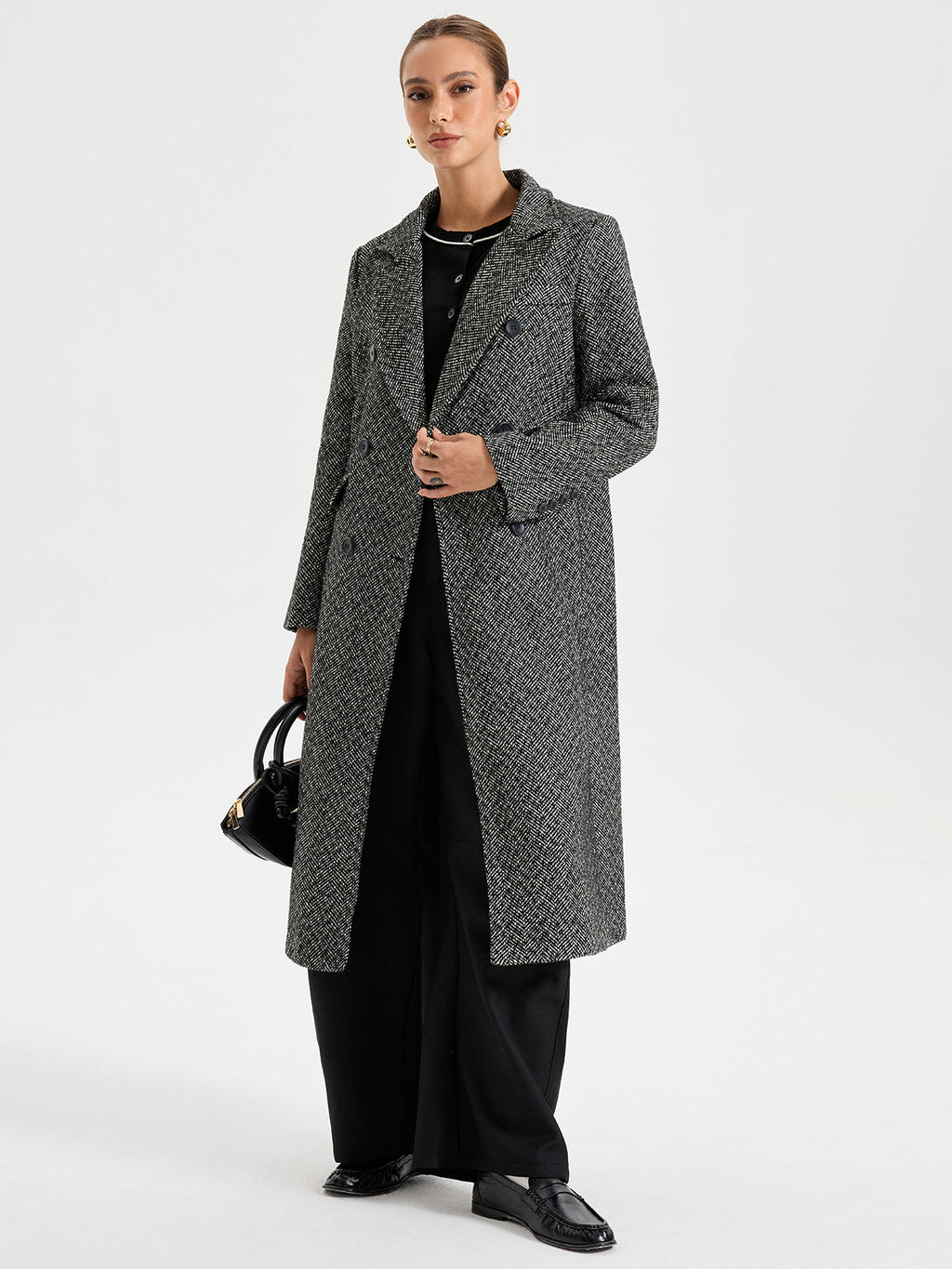 Wool Blend Double Breasted Coat