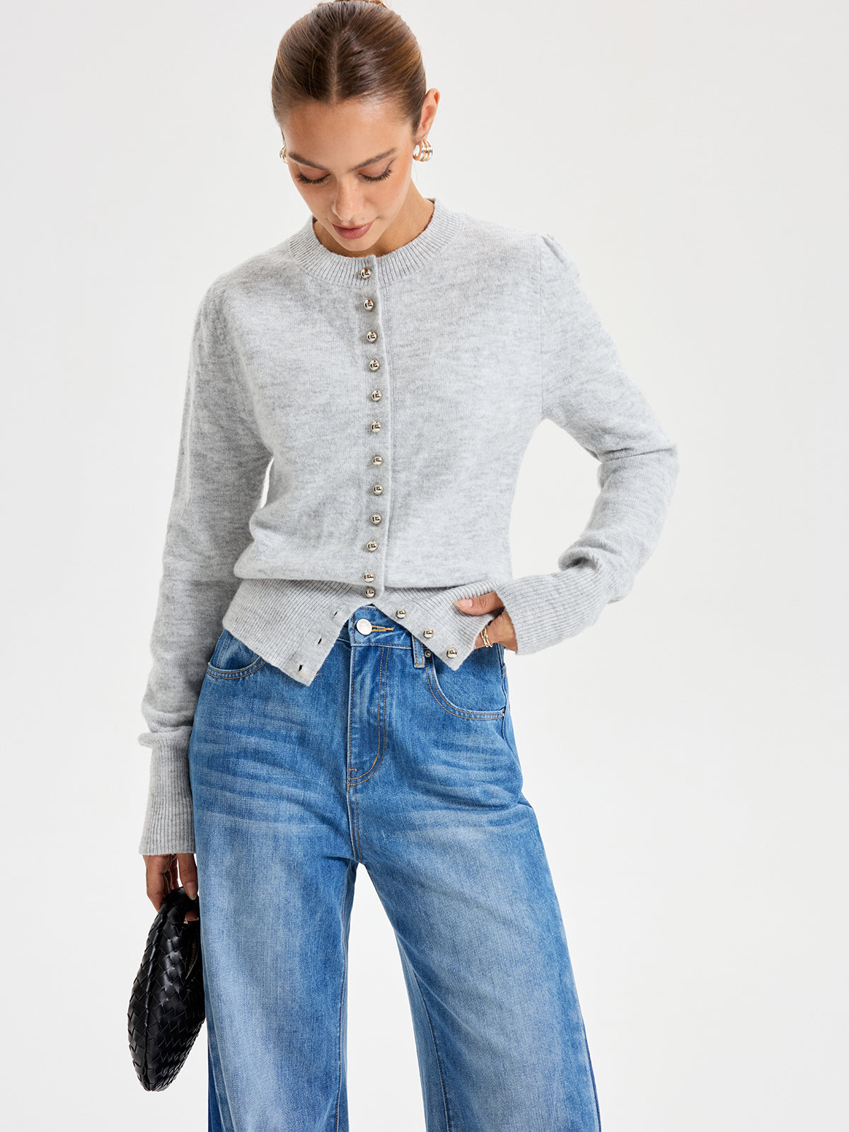 Cardigan boutonné à col rond