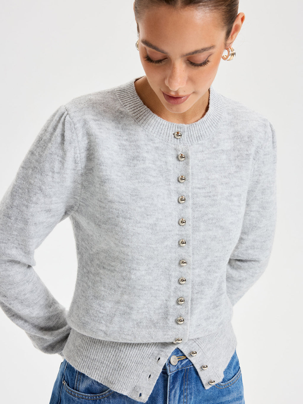 Cardigan boutonné à col rond