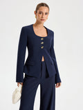 Blazer mit eckigem Ausschnitt und Metallknöpfen