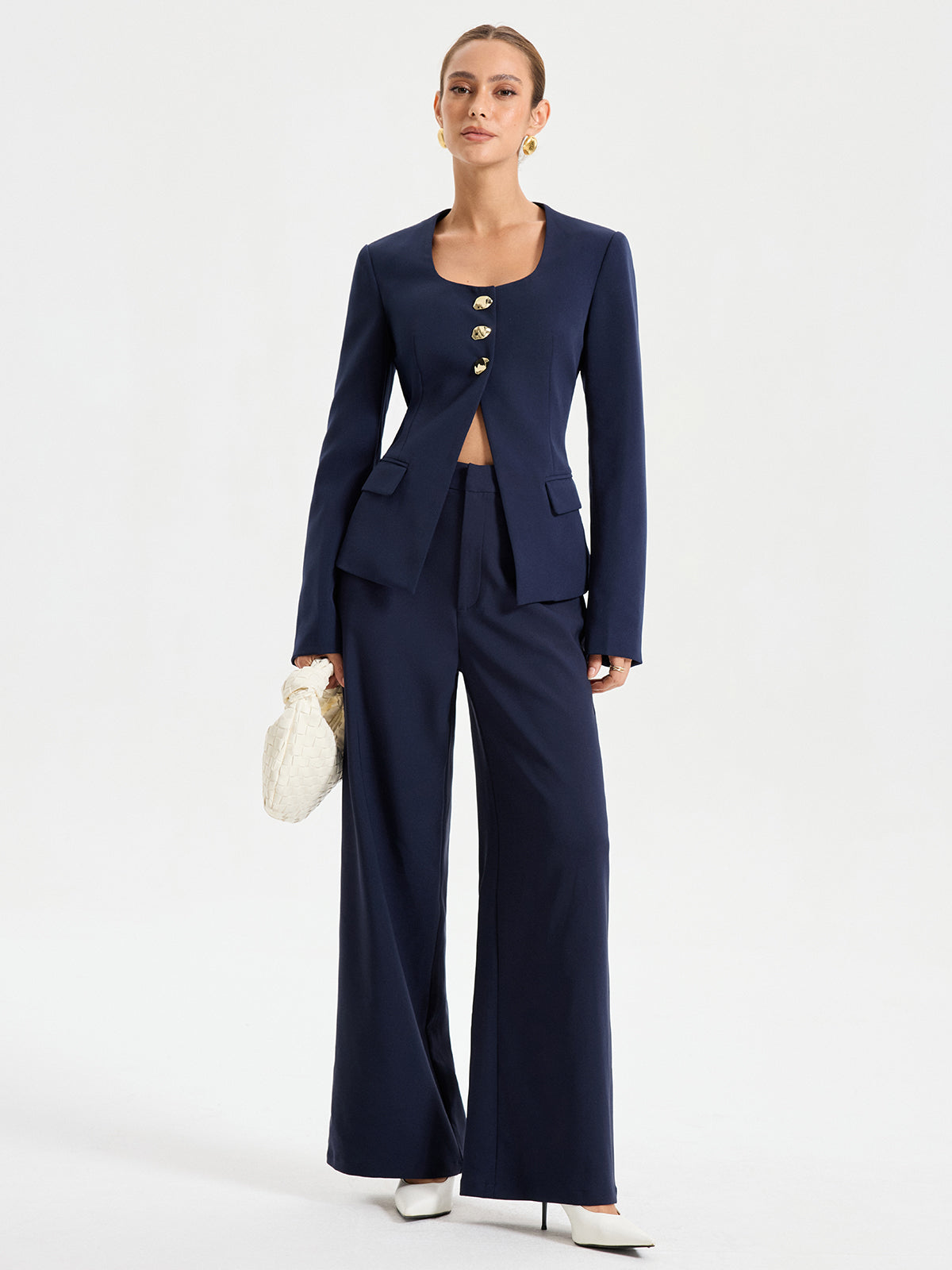 Metal Button Square Neck Blazer