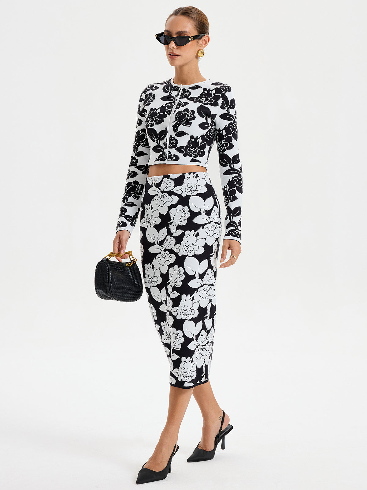 Floral Pattern Crop Cardigan