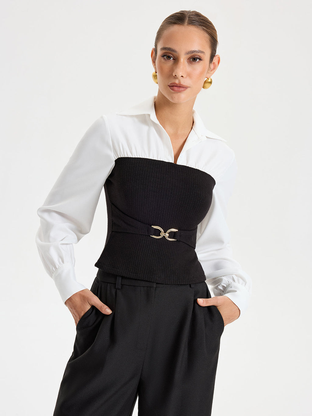 Langarmshirt mit Kontrastrippen und Paneelen