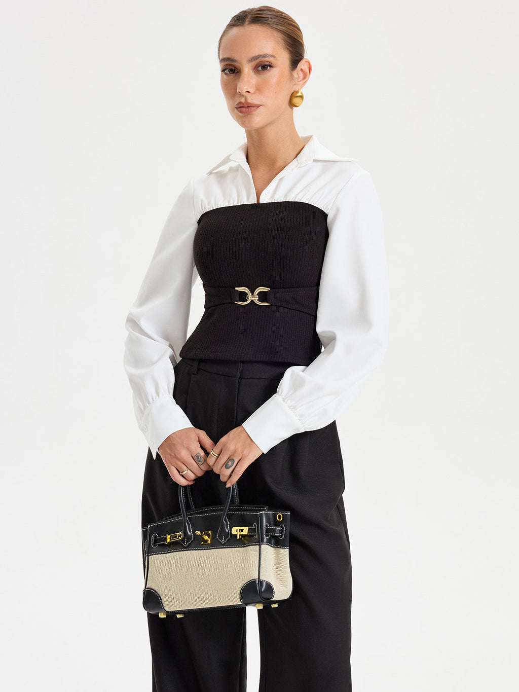 Langarmshirt mit Kontrastrippen und Paneelen