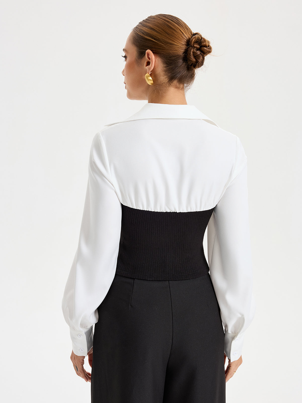 Contrast Ribbed Paneled Long Sleeve Shirt