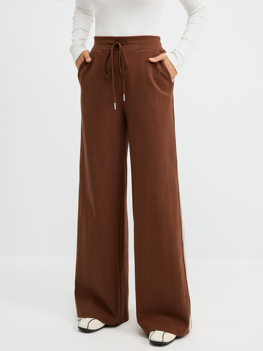 Side-Stripe Drawstring Mid-Waist Sweatpants