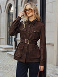 Trenchcoat mit mehreren Taschen und Gürtel in Wildlederoptik