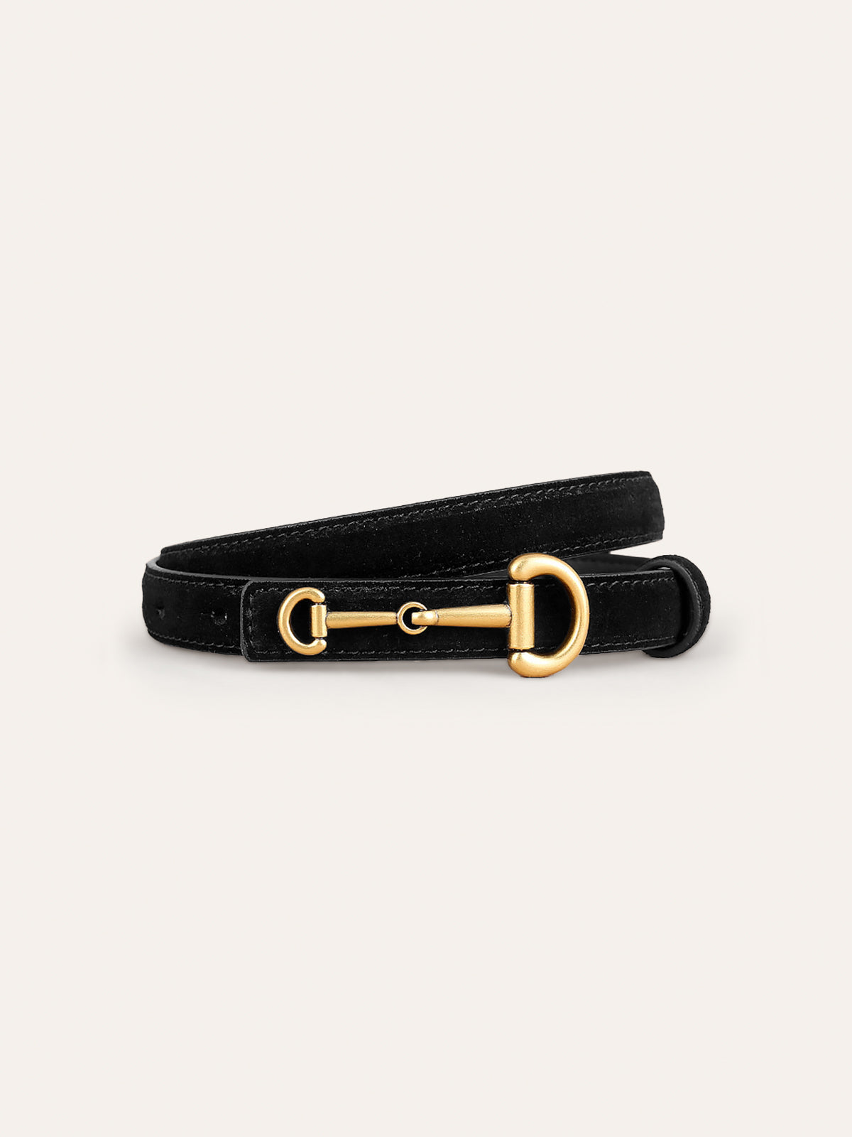 Horsebit Buckle Suede Effect Thin Belt