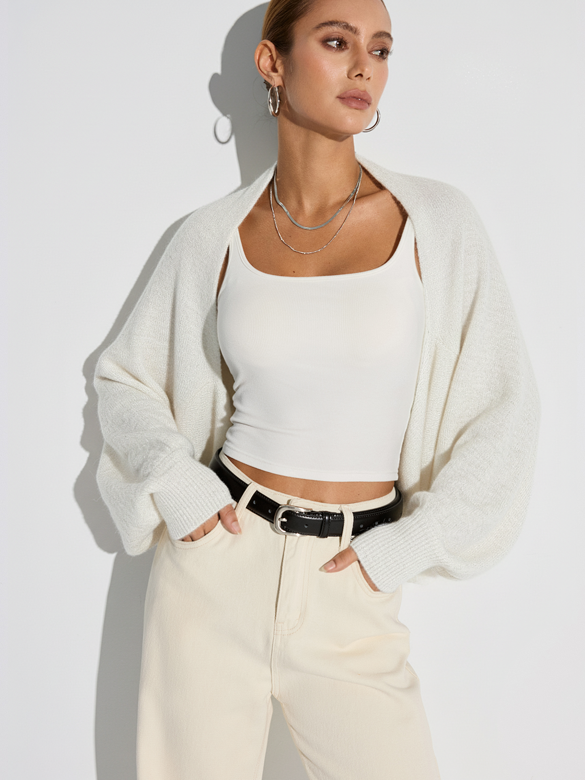 Wool Blend Oversized Batwing Sleeve Cardigan