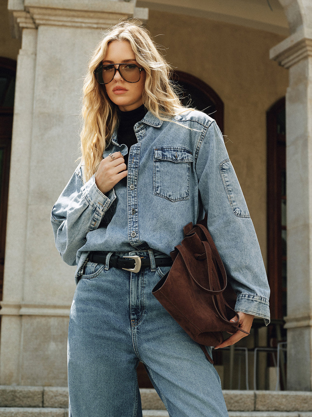 Oversize-Jeanshemd mit Kragen