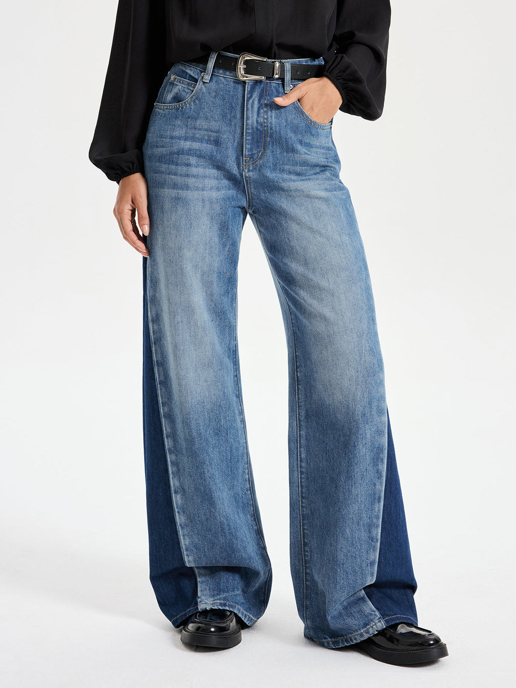 Jean large "barrel" bicolore