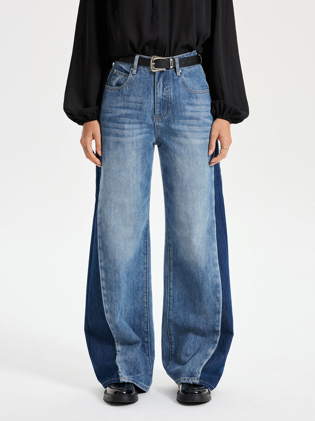 Jean large "barrel" bicolore