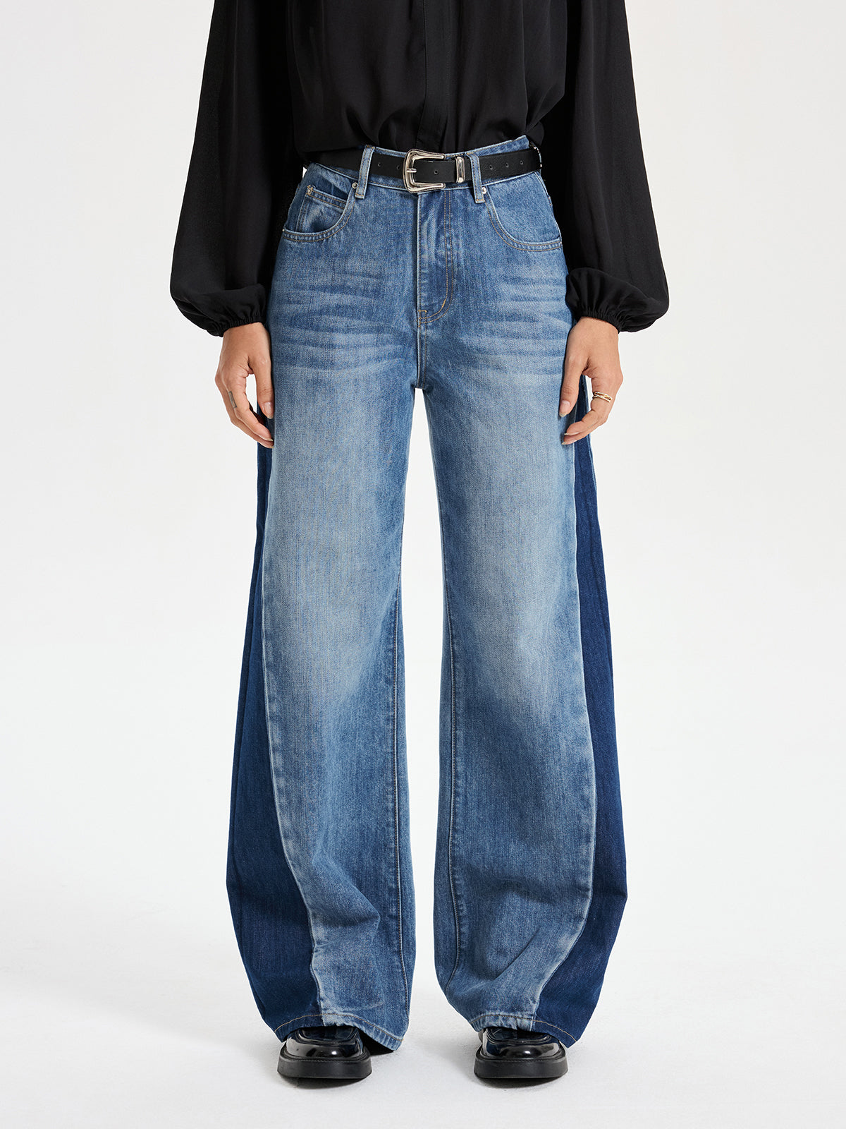 Two Tone Wide Leg Barrel Jeans