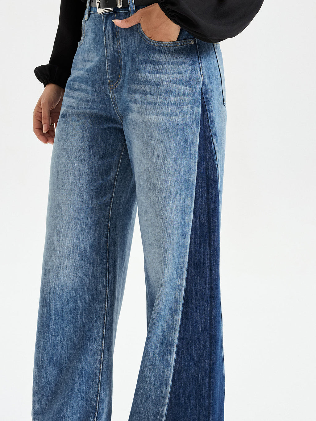 Jean large "barrel" bicolore