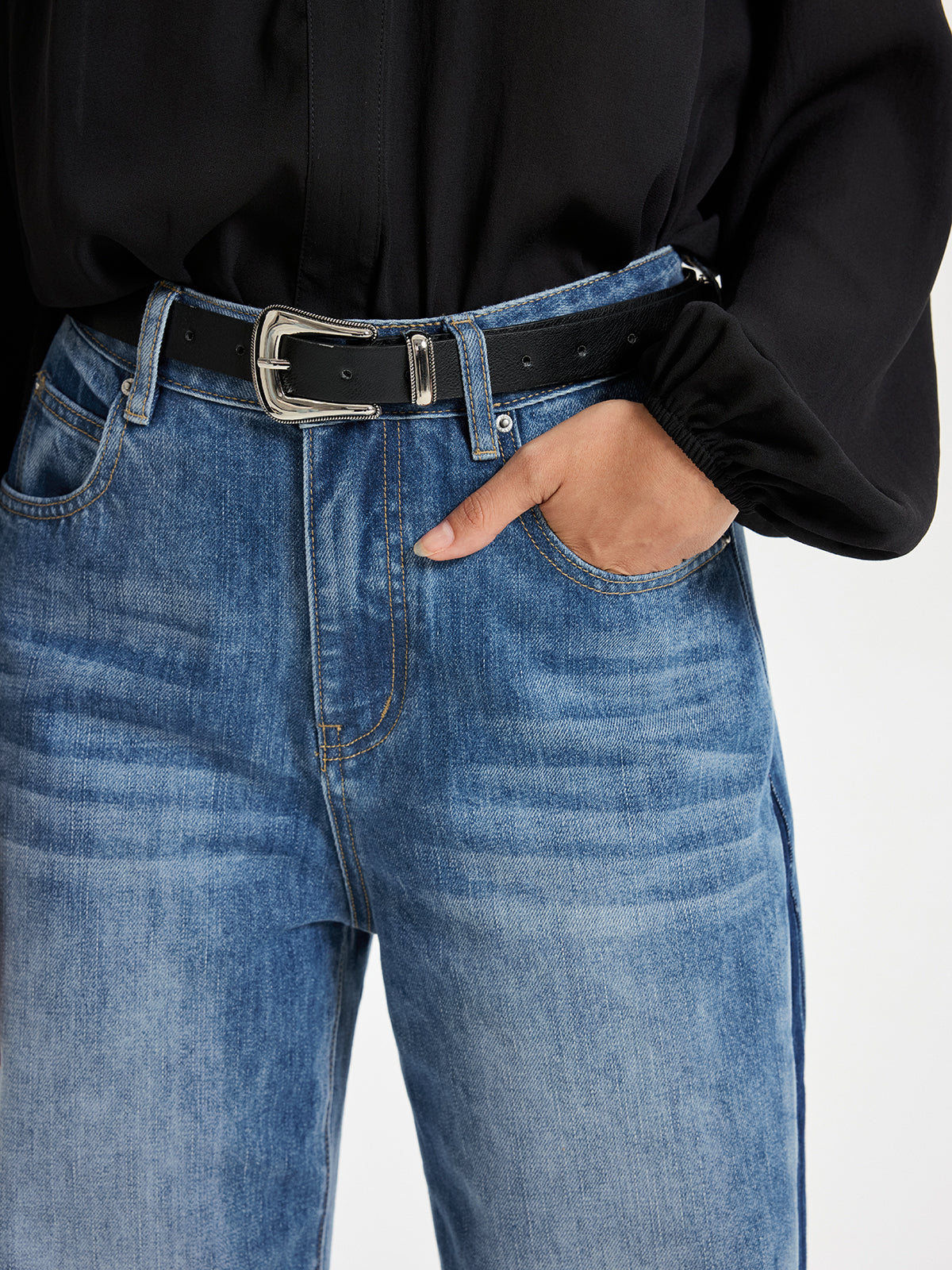 Jean large "barrel" bicolore