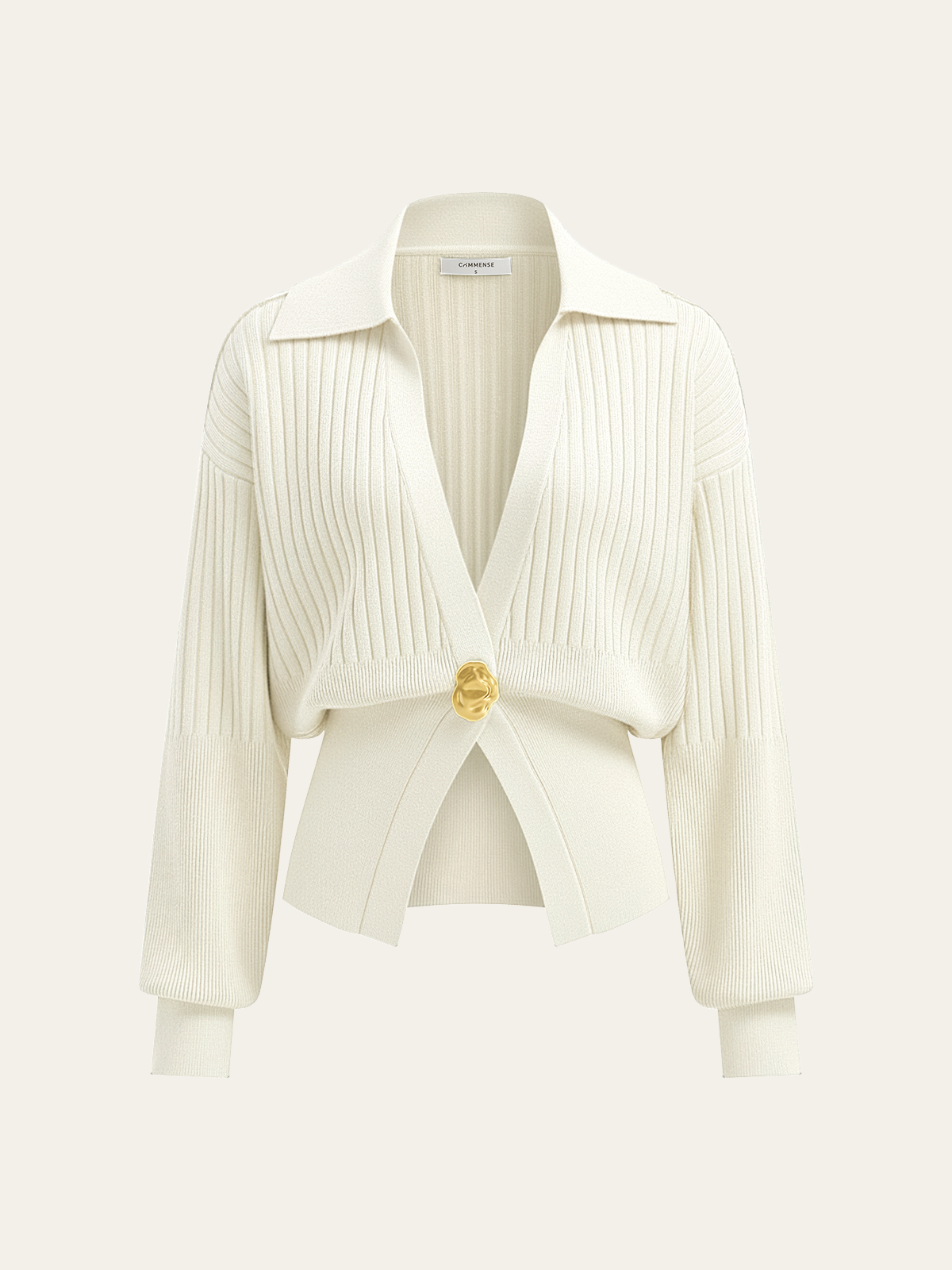 Ribbed Collared Metal Button Cardigan