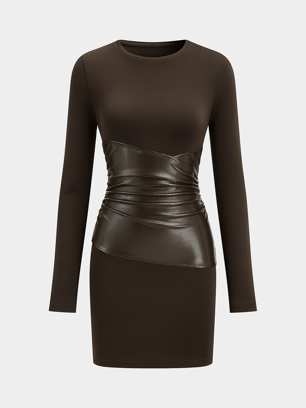 PU Leather Panel Long Sleeve Knit Dress