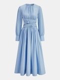 Knotted Gathered Long Sleeve Dress