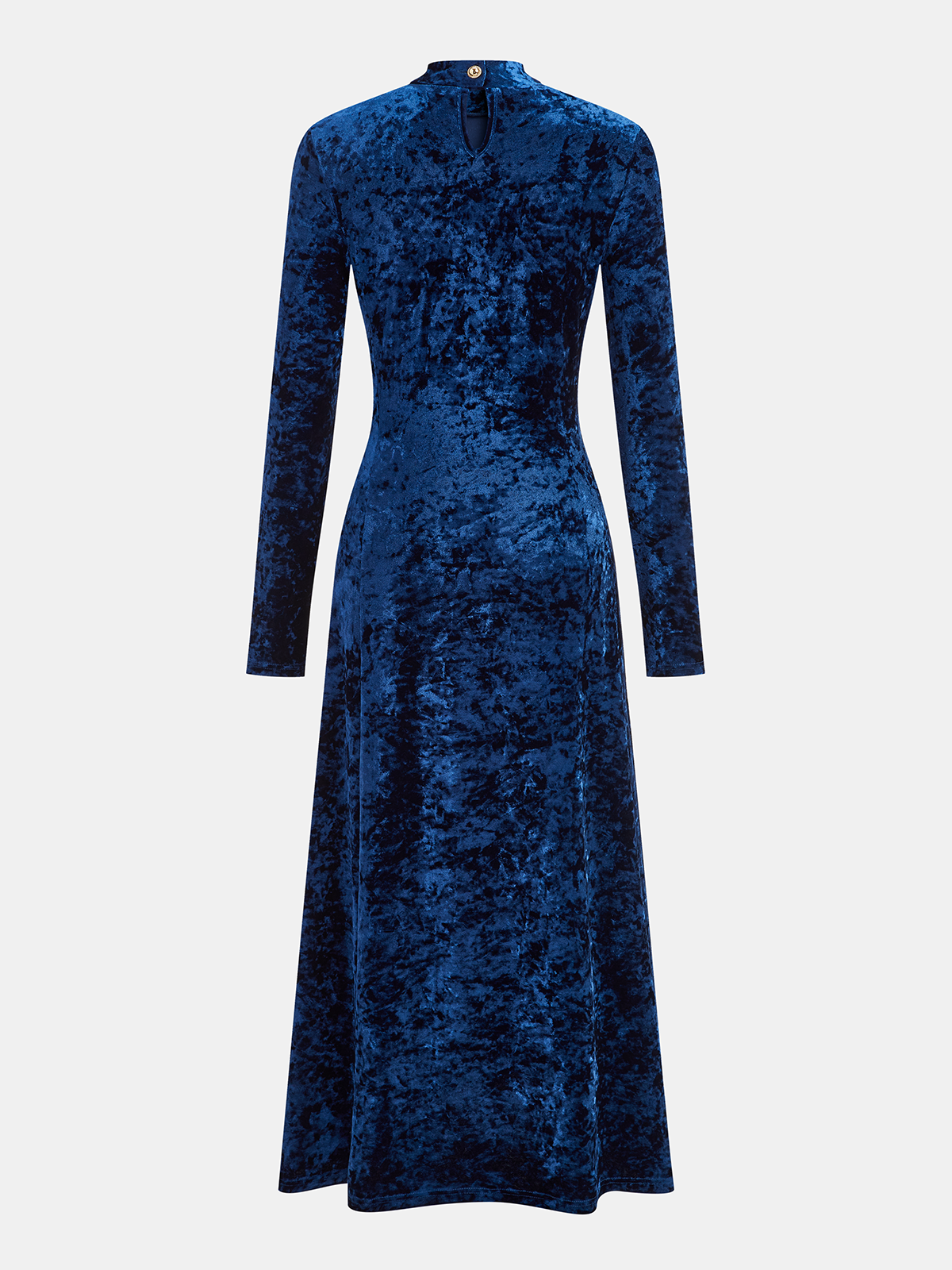 Metal Button Ruched Velvet Maxi Dress