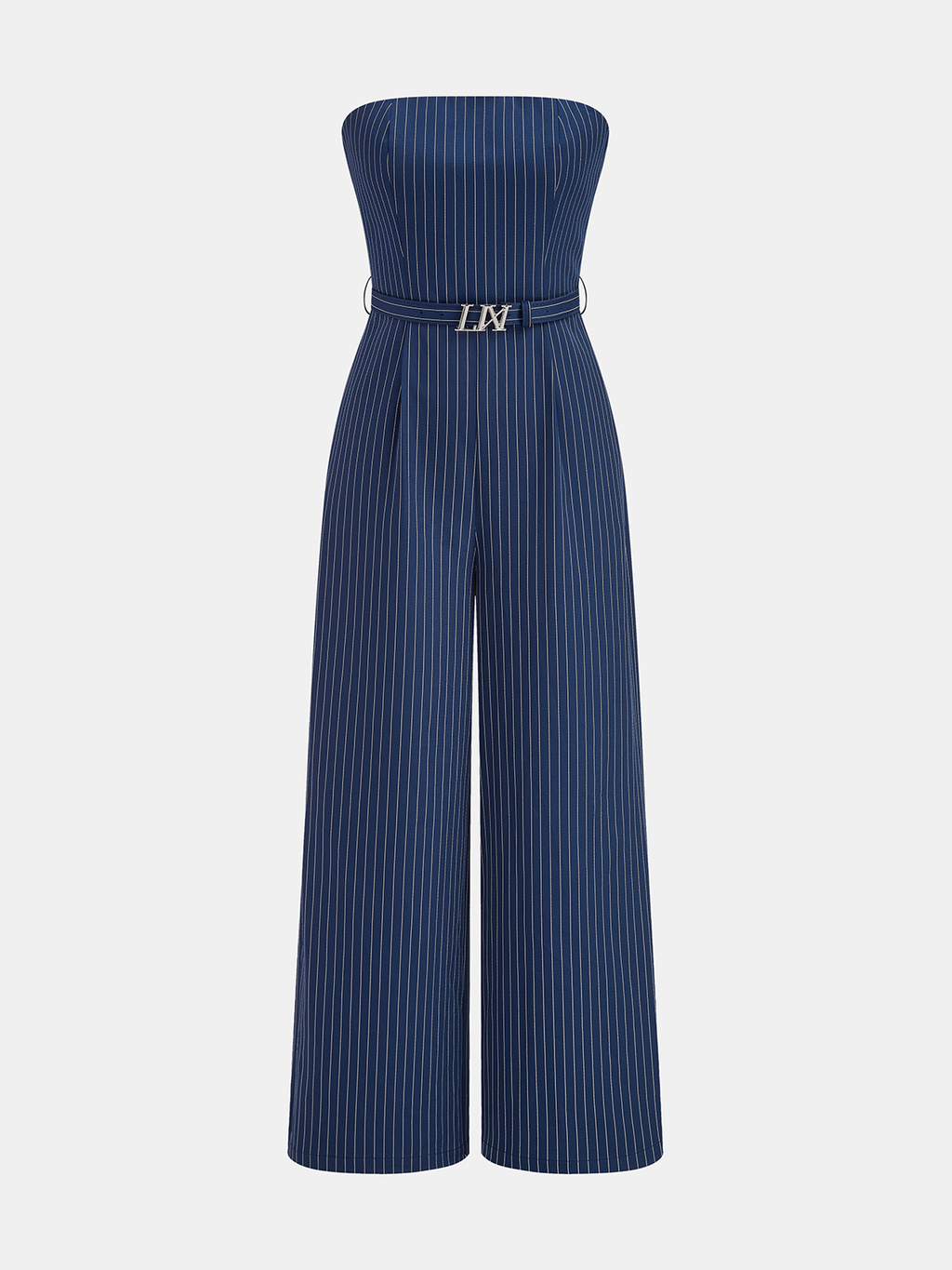 Transparenter gestreifter Jumpsuit mit Gürtel