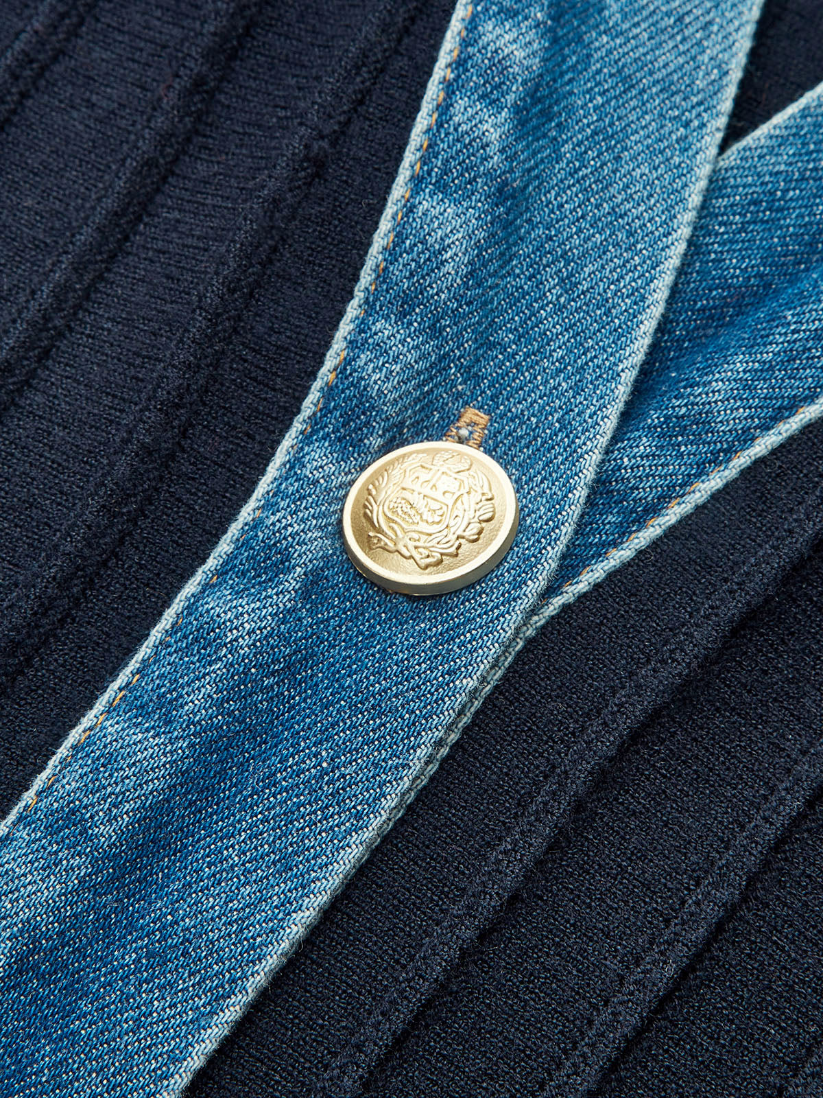 Denim Trim Knitted Peplum Cardigan