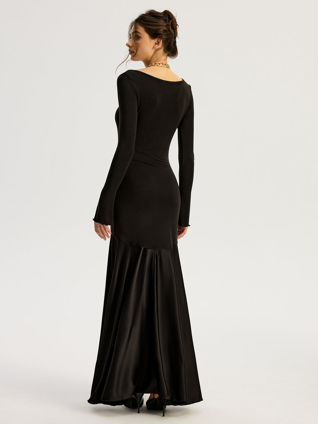 Satin-Panel-Jersey-Kleid mit eckigem Ausschnitt