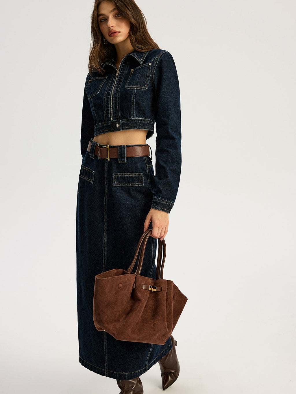 Zip Front Cropped Denim Jacket
