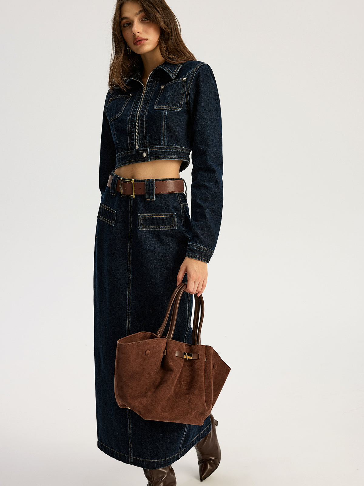 Zip Front Cropped Denim Jacket