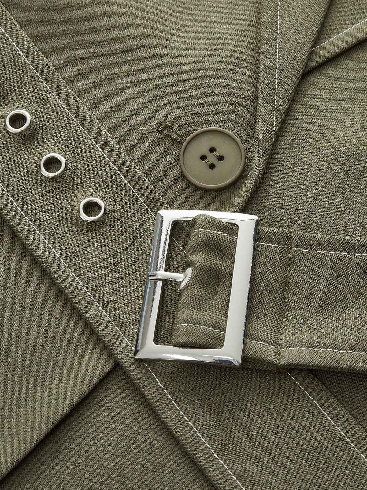 Contrast-Stitch Belted Casual Blazer