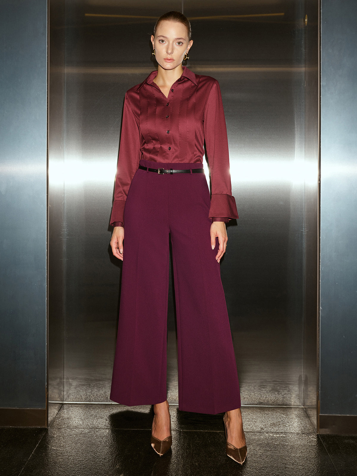 Pantalon large court ceinturé