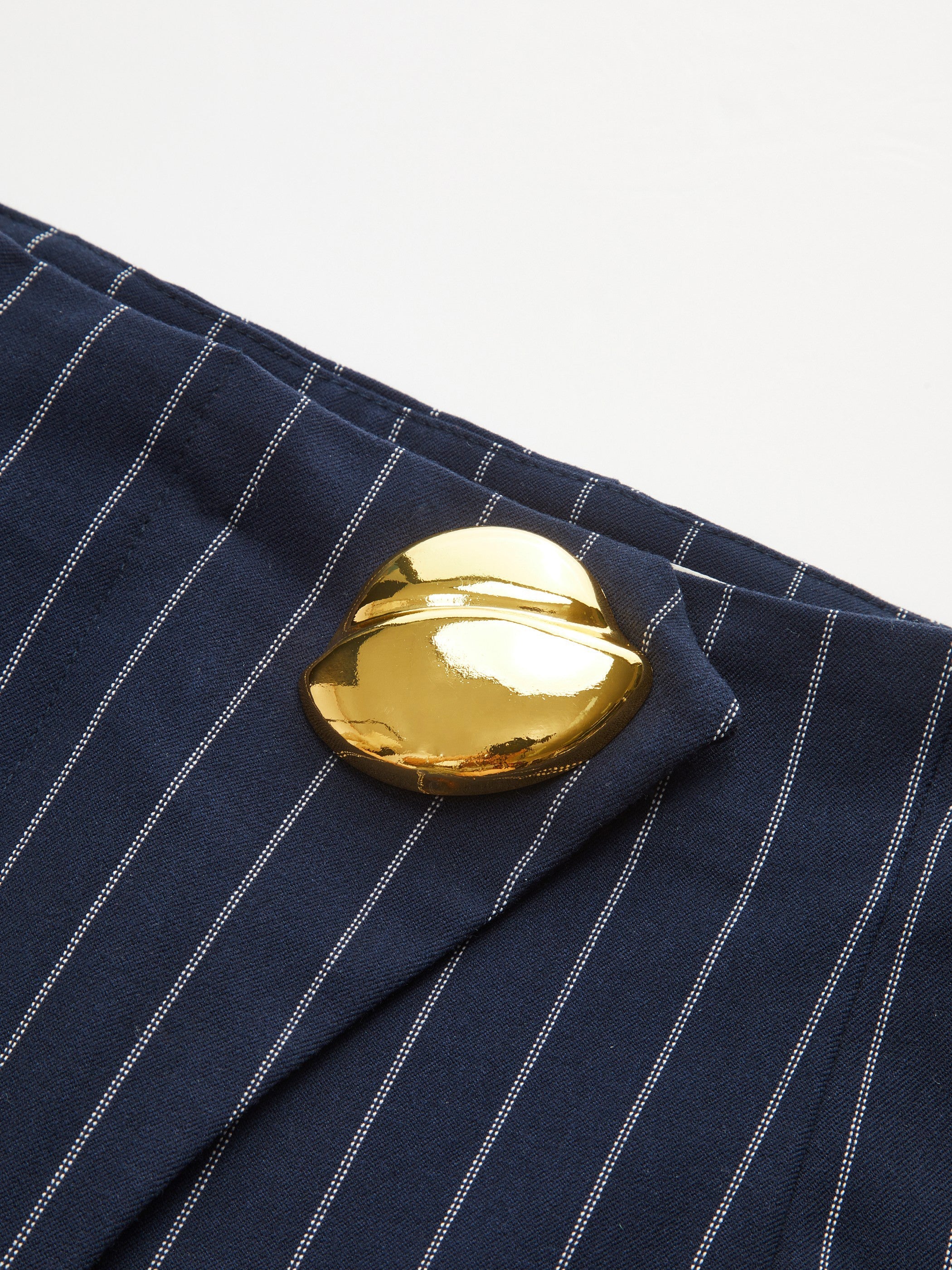 Metal Button Asymmetric Placket Pinstripe Wide-Leg Pants