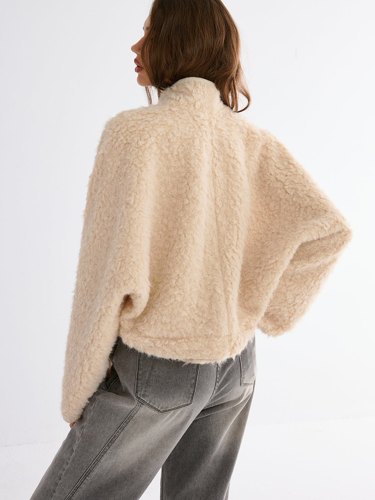 Drop-Shoulder Cropped Fuzzy Coat