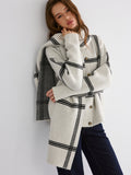 Wrap Scarf Check Print Cardigan