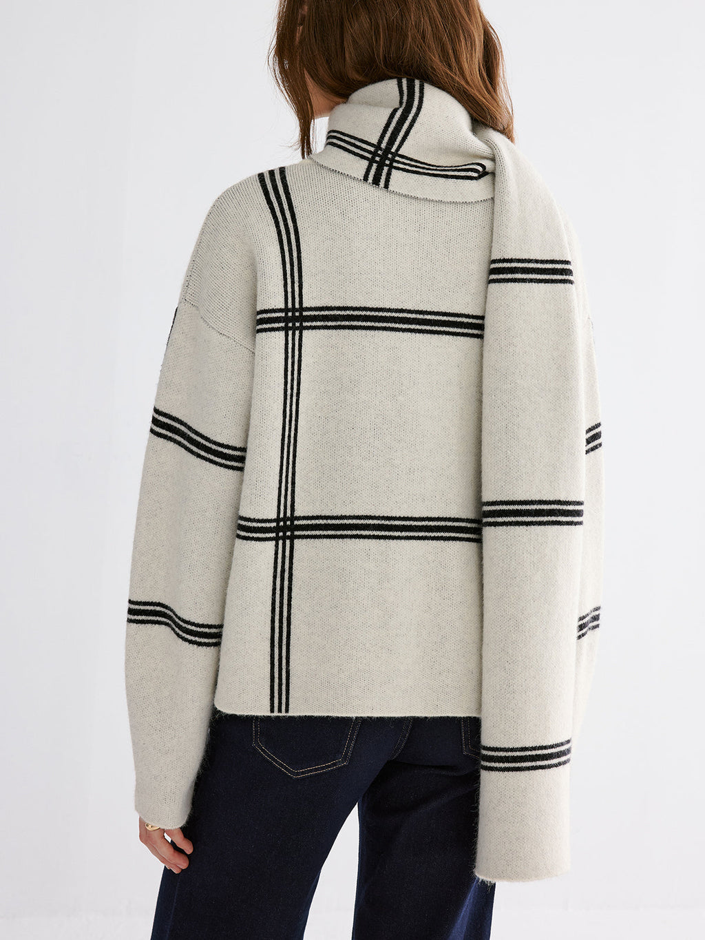 Wrap Scarf Check Print Cardigan
